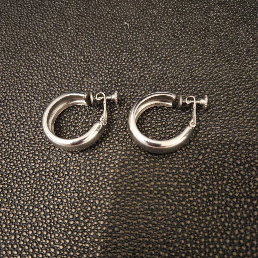 NAPIER BRIGHT SILVER HOOP SCREW-BACK EARRINGS